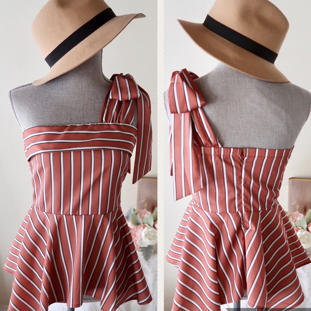 MELODY- One-Shoulder Bow Tie Peplum Top - Picture 5 of 5